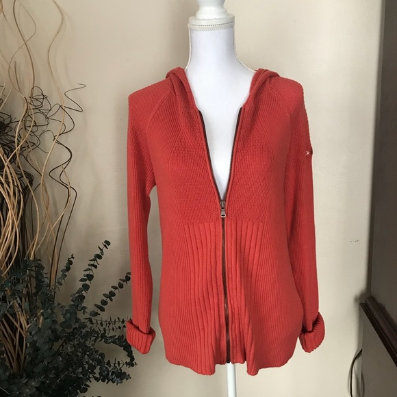Calvin Klein Sweater XL Full Zip Hooded Knit Burnt Orange Cotton - Picture 9 of 10